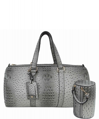 Ostrich Croc 2-in-1 Duffle & Makeup Pouch Set LF128 DARK GRAY